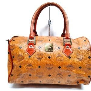 MCM Visetos Glam Mini Boston PVC Leather Handbag